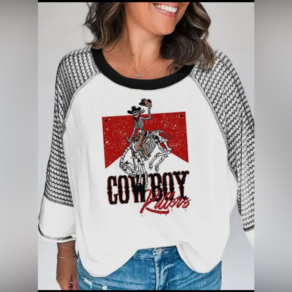 Rodeo Cowboy Print 3/4 Sleeve
Western Tee